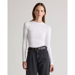 Quince Organic Cotton Long Sleeve Crew Neck Bodysuit White Small NWT